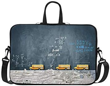 InterestPrint Funny School Buses Toy with Maths Geometry Formulas Waterproof Neoprene Laptop Sleeve CaseNotebook Shoulder Bag 15 15.6 Inch with Handle & Strap for MacBook HP Dell Acer Woman Man