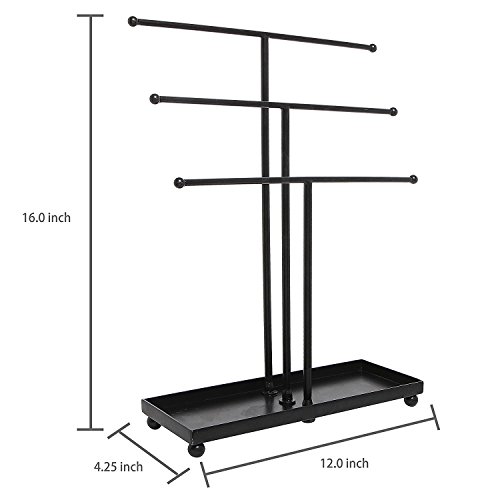 Smarthome Modern Black Metal 3 Tier Tabletop Bracelet & Necklace Jewelry Organizer Display Tree Rack w/Ring Tray - Thumbnail 3
