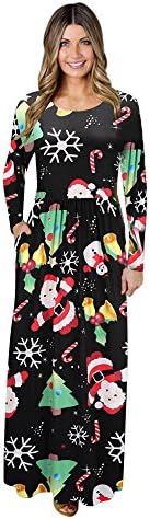 Kaitobe Womens Bohemian Long Sleeve Maxi Dress Santa Christmas Print High Waist Cocktail Party Prom Long Evening Dress