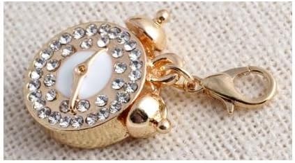 Clock with Rhinestones Embellishment Charm, Gold Plated Lobster Clasp Charm for Purse, DIY Arts & Craft Charm, Pendant, Backpack, Keychain, Unique Charm, KandyCharmz (SKU192)
