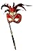 Forum Novelties Women's Feather Masquerade Mask with Holding Stick, Red/Black, One Size