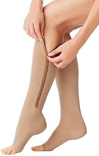 Zipper Compression Socks - Premium Design for Men and Women Everyday Use Running Pregnancy Flight & Travel Nursing Best Athletic Fit - Boost Stamina Circulation & Recovery (ZipBeige, XXL, 1Pr)