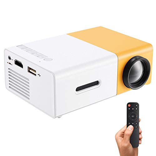 Gunor Mini Projector, YG300 Portable LED Projector Support PC Laptop USB Stick USB/SD/AV/HDMI Input for Video/Movie/Game/Home Theater Video Projector, Best Gift for kid (Yellow)
