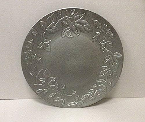 Set x6 Embossed Silver Holly&Ivy 33cm Charger Plates Christmas Decoration Table Settings