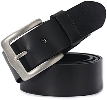 Evanno Mens Full Grain Leather Belt - Vintage Classic Leather Belt with Square Alloy Buckle for Men (Size:XXXL(44--47 Inches Waist), Black)