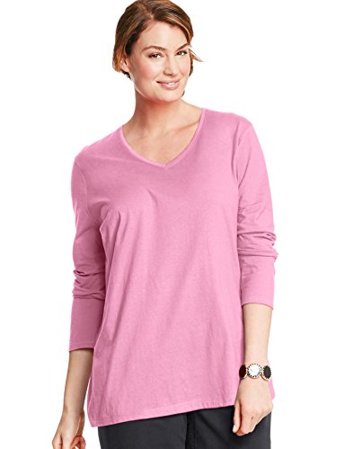 Just My Size Women's Long-Sleeve V-Neck Tunic T-Shirt _Pink Swish_3XL