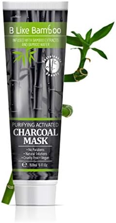 B Like Bamboo Purifying Activated Charcoal Face Mask with Organic Aloe Vera and Kaolin Clay | Pore Minimizer | Deep Cleansing | Acne | Blackhead | Oily Skin | Natural Skincare for Women & Men (5 oz)