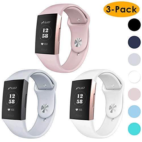 EZCO Compatible Fitbit Charge 3 Bands (3-Pack), Soft Silicone Waterproof Replacement Watch Strap Breathable Sport Wristband Accessories Man Woven Compatible Charge 3 / Charge 3 SE Fitness Smart Watch
