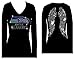 Seahawks Angel Wings Green Blue Football Rhinestone V Neck Long Sleeve Tee Shirt