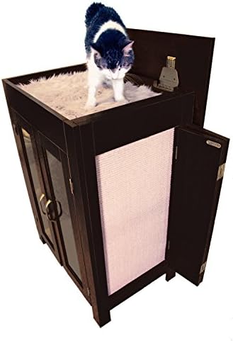 Cat Functional Stylish Cabinet Kitty Bed Scratching post Furniture Shoes storage Walnut
