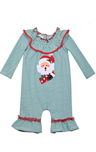 Bonnie Jean Christmas 1 Piece Green Stripe with Santa Applique Coverall Set 2T
