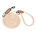 Mile High Life | Dog Rope Leash with Genuine Leather Tailored Connection | Dog Slip Lead | Dual Configuration | with Heavy Duty Metal Sturdy Clasp (Light Borwn Cotton 8 FT Hand Free)