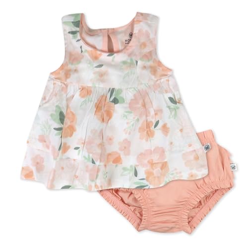 HonestBaby 2-Piece Flutter Tee, Dress with Ruffle Diaper Cover Girls, White Pea…