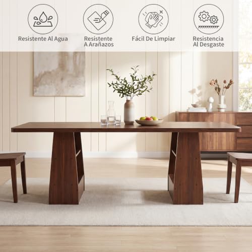 Simple Wisdom 160×80CM Comedor,Grande Mesa Comedor,Comedores Modernos,Estilo Industrial Mesa de Comedor,Patas de Alta Resistencia,para 6-8 Personas.(Nuez)
