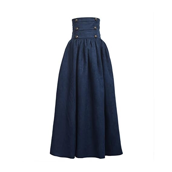 BLESSUME-Gothic-Skirt-Lolita-Steampunk-High-Waist-Walking-Skirt-Blue