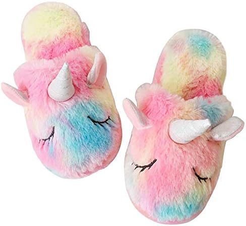 Women Unicorn Slippers Cute Winter Girls Slippers Cozy Plush Anti-Slip Home Slippers
