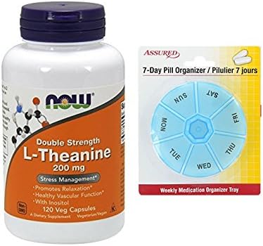 AHORA L-teanina 200 mg, cápsulas de 120 Veg con gratis 7 días plástico píldora organizadores