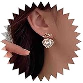 Yheakne Boho Pearl Heart Drop Earrings Gold Knot Heart Stud Earrings Vintage Puffy Heart Pearl Earrings Large Pearl Dangle Earrings Jewelry for Women