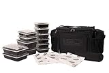 Meal Prep Lunch Box ISOBAG - Large Insulated 6 Meal Prep Bag/Cooler With 12 Containers, 3 Ice Packs & Shoulder Strap (blackout) - MADE IN USA