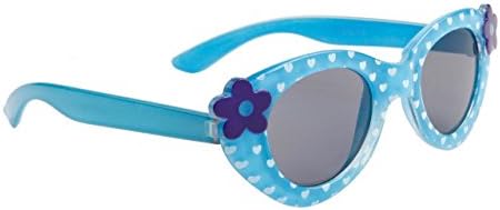 Girls Fashionable Daisy and Hearts Kids Round Sunglasses UV400 - Ages 3-10 - Carry Bag (Red) (Blue)