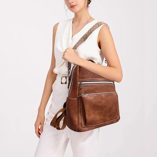 ECOTISH Women's PU Leather Backpack, Bags Laptop Backpack Waterproof 2 in 1 for Women Casual School Work Backpack, Anti-Theft Backpack for Travel, School Work