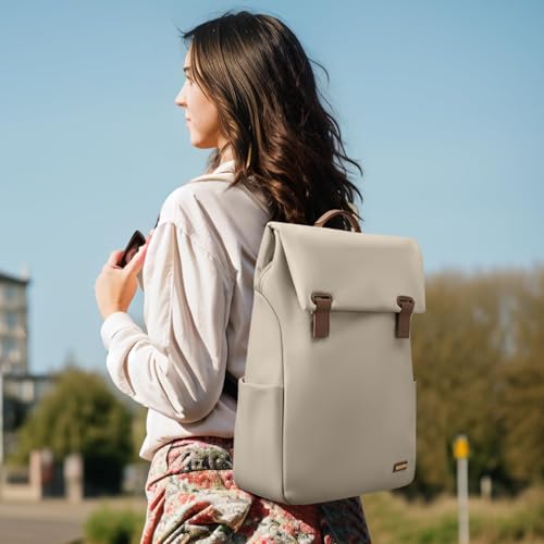Women's Laptop Backpack, Waterproof Carry-On Computer Bag Fits 15.6 Inch Notebook, Ideal for Travel, Commute, and College Use, Apricot