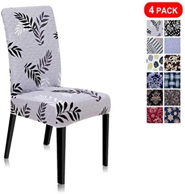 Stretch Jacquard Print Removable Washable Short Dining Chair Covers Seat Slipcover Furniture Protector for Hotel, Dining Room, Kitchen, Banquet Wedding Party (4 Per Set, Gray Pattern G)