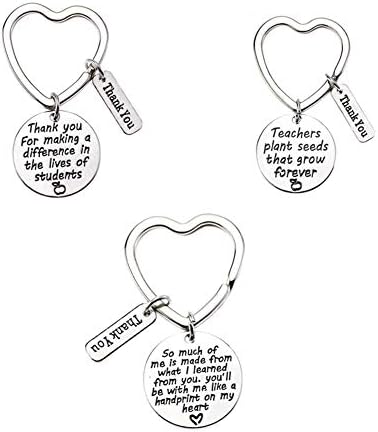 3 Pieces Teacher Key Chain Set Heart Key Ring Appreciation Gifts for Teacher's Day Birthday