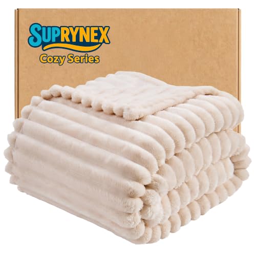 SUPRYNEX Cream Striped Throw Blanket