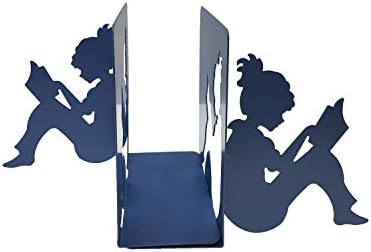 Patten Metal 3D Paper-cut Little Girl Is Reading Bookends Book Ends For Kids Teenagers Teachers Students Adults Study Home School Library Office Decoration Birthday Gift (Deep Blue)