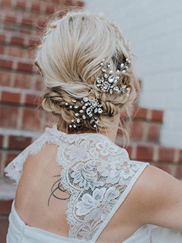 Barogirl Wedding Hair Pins Decorative Faux Pearl Hair Pin Clip Rhinestone Hair Jewelry for Women and Girls 2 PCS (Silver)