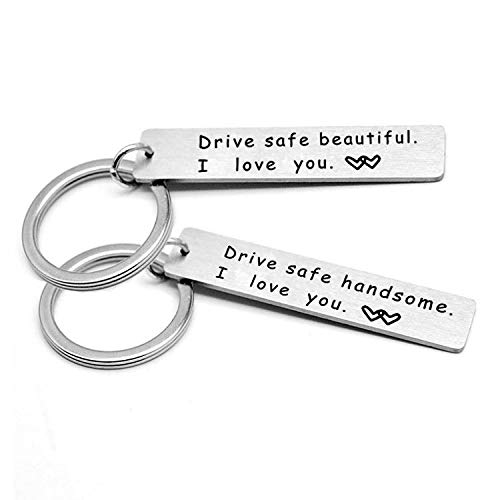 2 Pcs Stainless Steel Key Chain, Couple Drive Safe Appreciatione Present Gift for Driver Mens and Womens Valentine's Day Gift