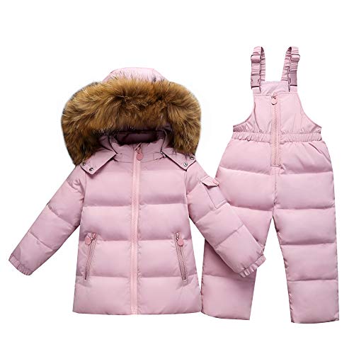 Baby Girls Boys 2PCS Hooded Snow Suit Solid Down Jacket with Warm Bib Pants Winter Outdoor Clothing Sets