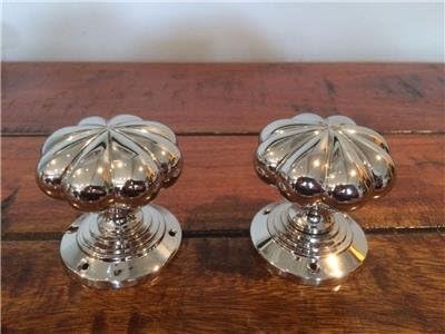 Chattels Stunning Pair of Large Mortice Flower Door Knobs in Shiny Nickel Solid Brass Handles KLN-N, Silver - Image 3