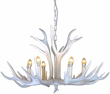 JHT Resin Antler Chandeliers 6 Light 4 Feet Matching Chain (White)