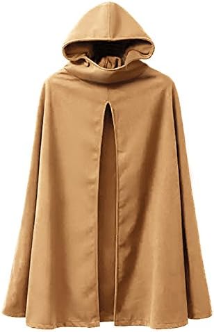 Hunleathy Women's Classic Hooded Cape Warm Split Front Cloak Coat Camel M