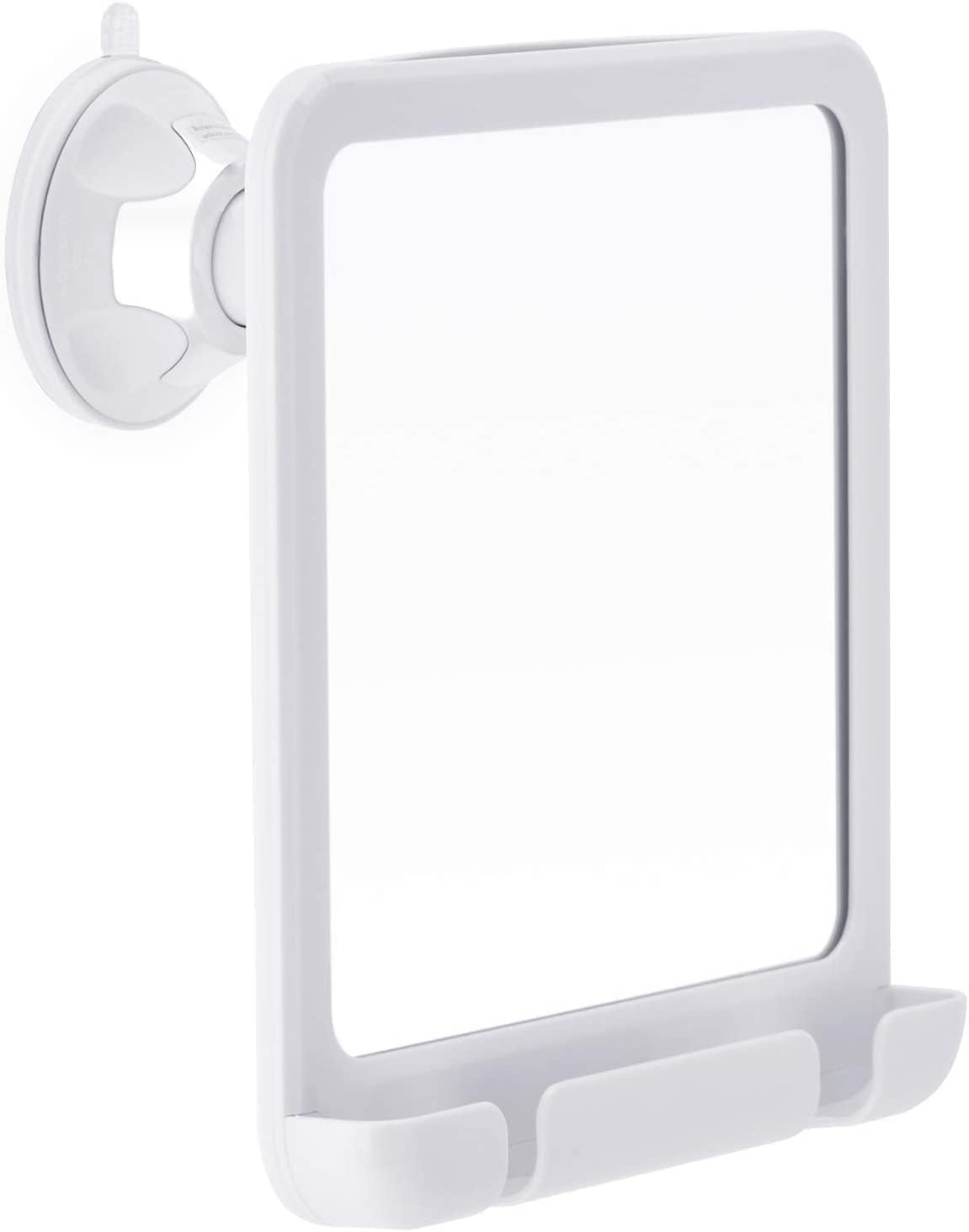 MIRRORVANA Fogless Shower Mirror for Fog Free Shaving with Razor Holder, Improved Suction Cup, Shatterproof Surface and 360° Swivel, 20cm x 18cm (White)