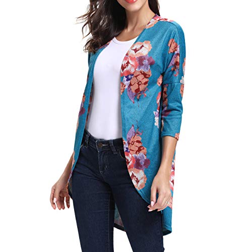 Womens Kimono Irregular Wrap Casual Coverup Tops Blue S