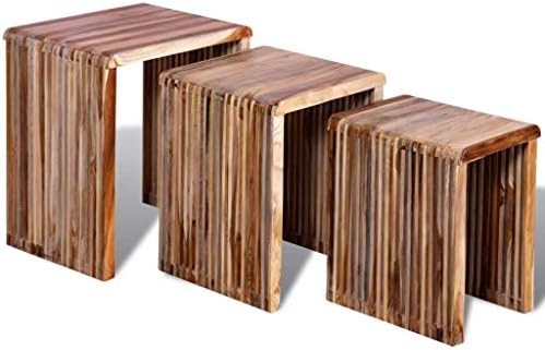HELLOLAND Set of 3 Wood Nesting Tables Stackable Coffee End Table Set Living Room Sofa Snack Tables Space Saving Home Furniture (Reclaimed Teak)