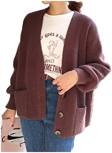 [フェイミー] 【冬物セール】4色展開 Vネック カーディガン 長袖 ポケット付き ゆったり 大人カジュアル M L 秋 冬 レディース