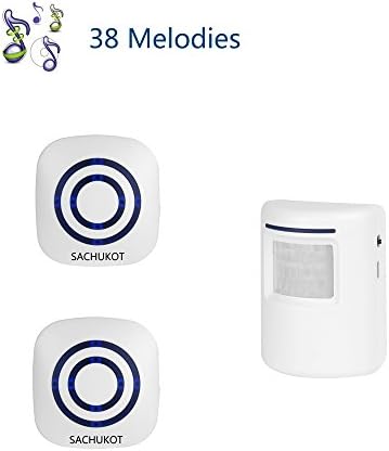 Wireless Driveway Alert, SACHUKOT Home Security System Alarm Visitor Door Bell Chime Infrared Motion Sensor Chime with 2 Receiver and 1 Sensor-38 Melodies