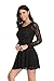Argstar Women's Scoop Neck Sheer Long Sleeves Floral Lace Dress Black