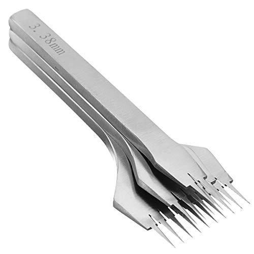 ZHONGJIUYUAN 3PCS/Set White Steel Stitching Lacing Punch Chisel Sets Polished Prongs Leather Craft Tools Leather Carving DIY Tool 2/5/10 Prong (3.38mm)