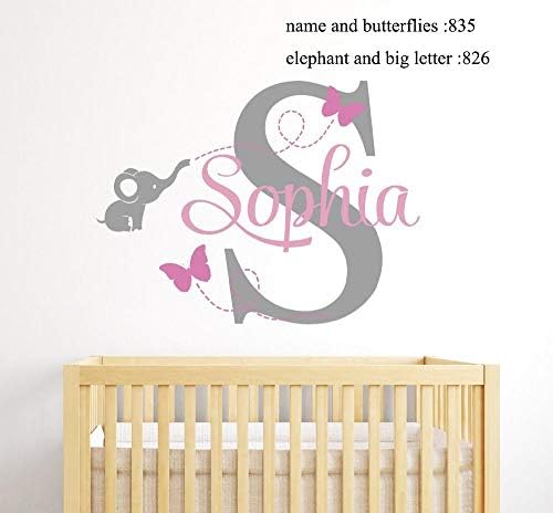Custom Personalized Name Color Baby Elephant Removable Art Vinyl Wall Sticker for Kid Boy Girls Room Nursery Decoration@Design_3_pls_Send_us_The_Name