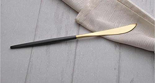 16 Pieces Dinner Tableware Knife Fork Soup Spoon Dessert Spoon Flatware - Retro Black Gold (Set of 4)