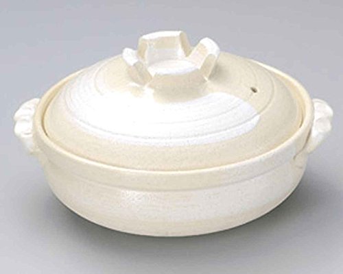 Click Here to See More Images White Brush for 2-3 persons 8.7inch Donabe Japanese Hot pot White Ceramic Made in Japan