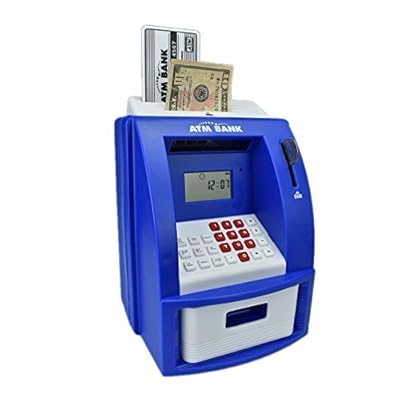 lyght mini atm savings bank for real money electronic piggy bank to teach saving money coin bank great gift toy for kids blue
