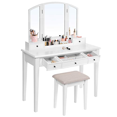 VASAGLE Makeup Vanity Set, Makeup Dressing Table Set with TriFold