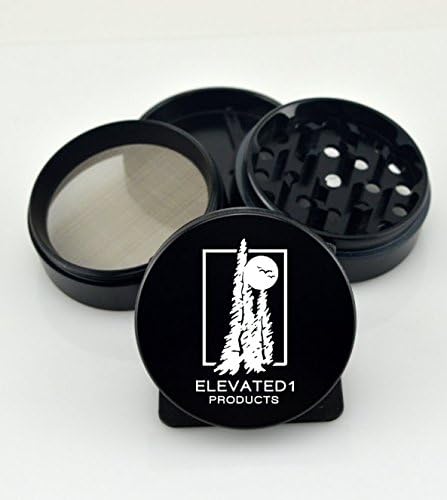 ELEVATED1 PRODUCTS 2.5'' 4pcs Herb Grinder with Pollen Scraper, Carry Bag, and Gift Box, Black Aluminum.