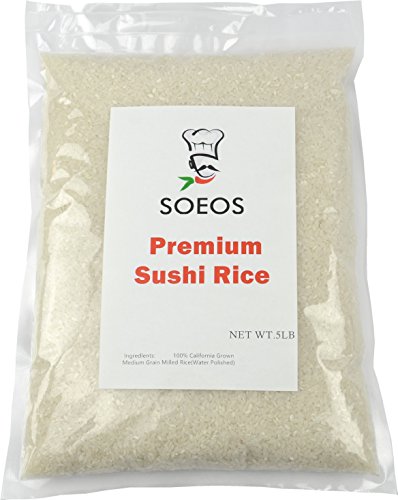 Soeos Premium Sushi Rice, Calrose White Rice, Dried White Rice, White Sicky Rice, Best Rice for Sushi, 5Lb.